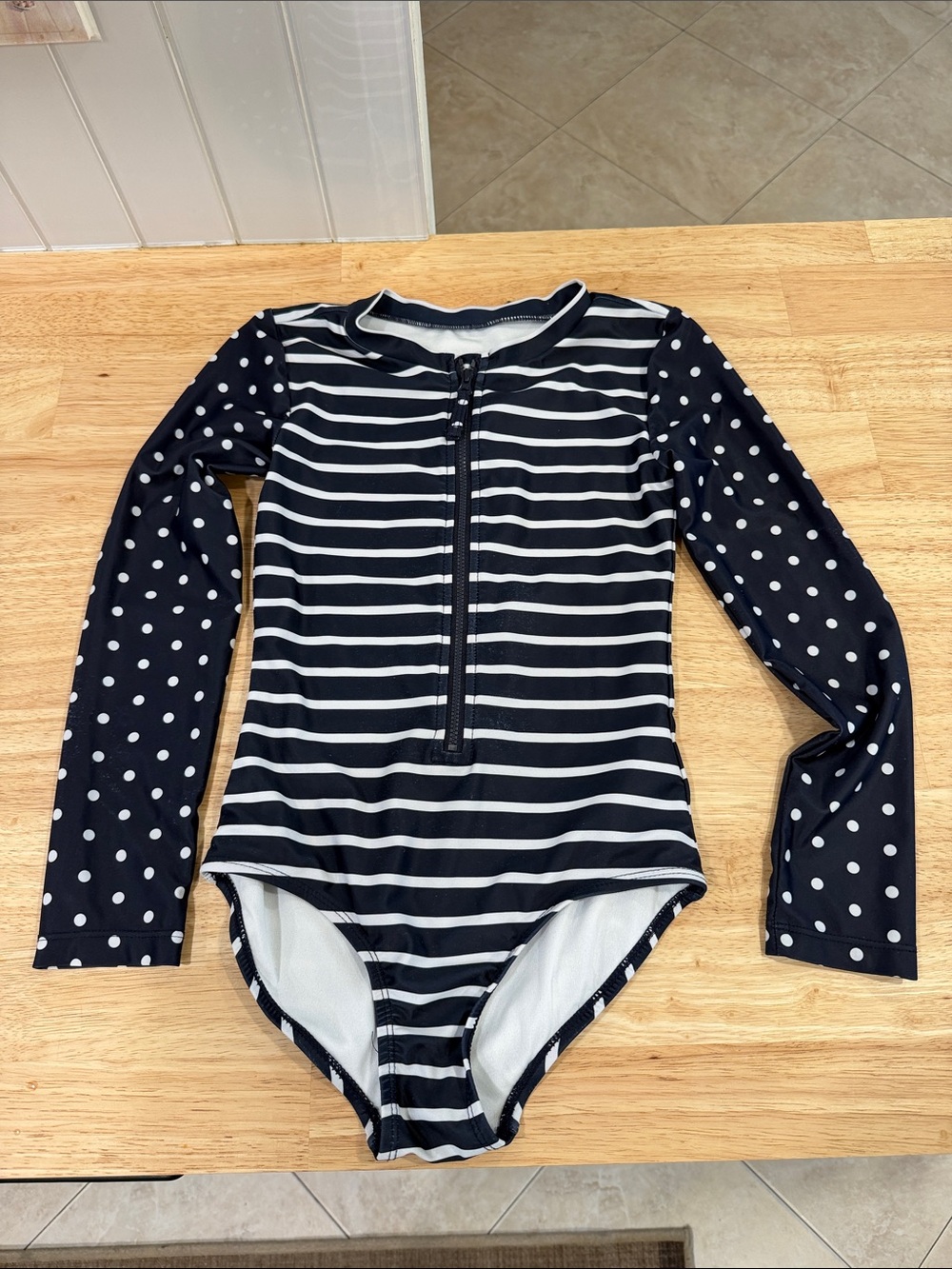 Gap Kids Navy Stripe & Polka Dot Long-Sleeve Rash Guard Swimsuit